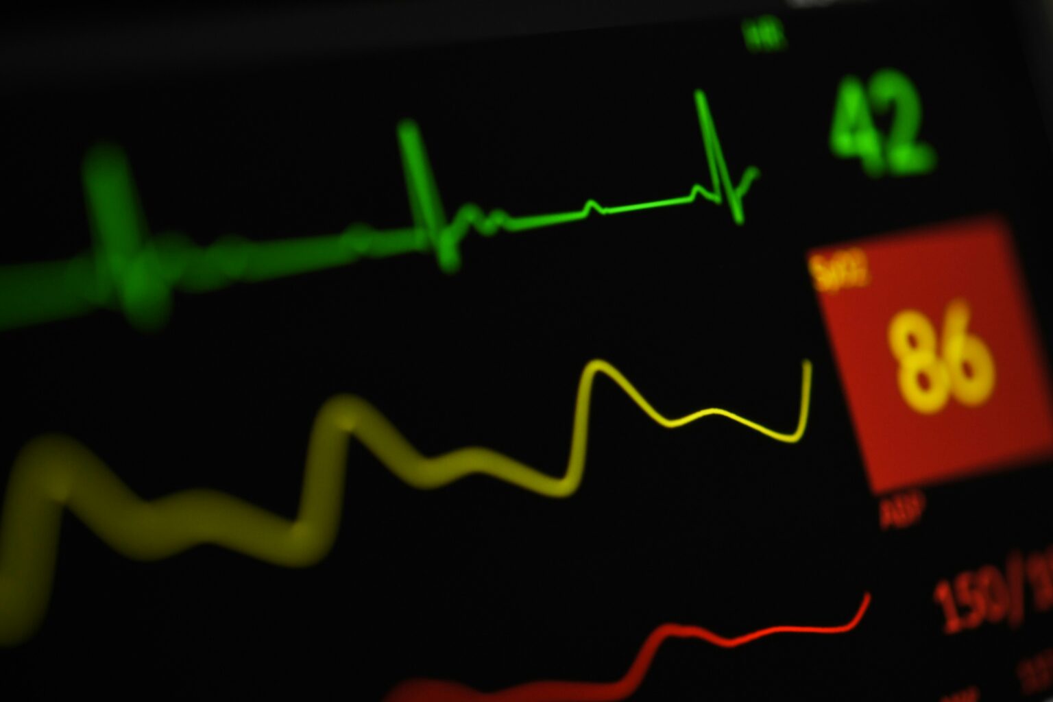 A heart rate monitor display